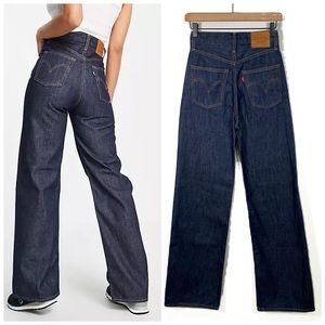 Levi’s Ribcage Wide leg jeans Premium high rise denim jeans dark blue